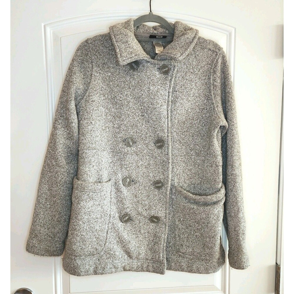 Cozy Patagonia Better Sweater Double Breasted Pea coat Jacket Gray Sz L